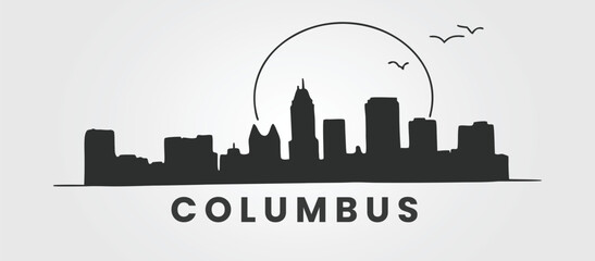 Columbus downtown skyline vector with iconic LeVeque Tower.