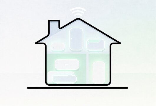 Smart home technology concept illustrated with a simplistic house design showcasing connectivity features and innovative capabilities emphasizing digital integration and modern living