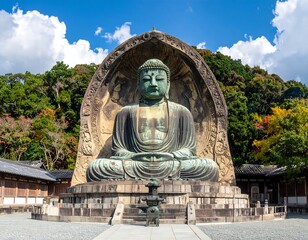 Obraz premium A large bronze statue of a sitting Buddha