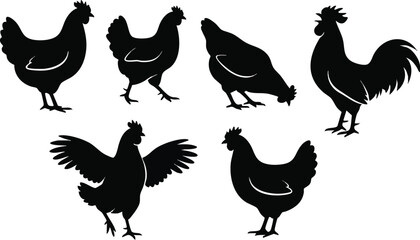 Obraz premium Silhouette of Roosters in Various Poses.