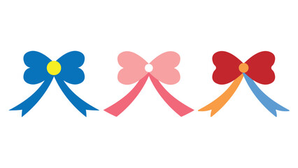 Set of Colorful Flat Ribbon Bows and Decorative Knots