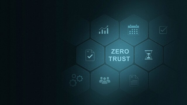 Zero trust security concept, Person using tablet with zero trust icons on virtual screen for business information security network. digital interface on cyan color background. and 3d illustration