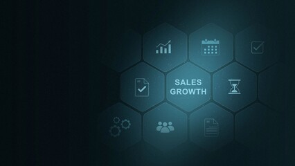 Naklejka premium Sales growth, increase sales or business growth concept. digital interface on cyan color background. and 3d illustration