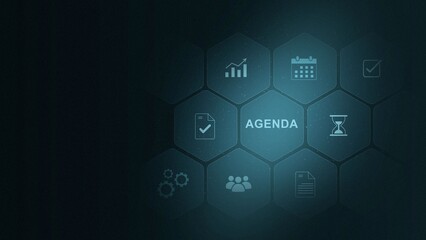 Obraz premium An agenda is a structured outline or plan of topics and activities to be discussed or accomplished during a meeting or event. digital interface on cyan color background. and 3d illustration