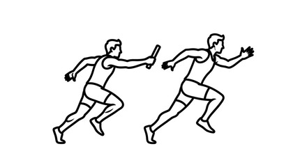 Fototapeta premium Athletes running relay race passing baton simple monochrome illustration