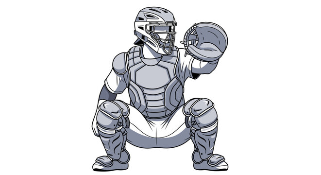 Baseball catcher in protective gear ready to receive a ball vector illustration