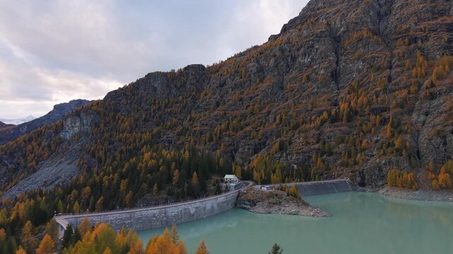 Campo Moro Dams In Valmalenco, Lanzada Municipality, Italy - Drone Shot