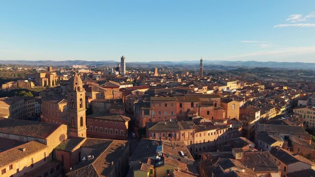 Establishing aerial of siena tuscany and piazza del campo medieval town center Italy