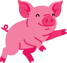 Obraz premium Jumping pink piglet cartoon character expresses pure joy on a white.