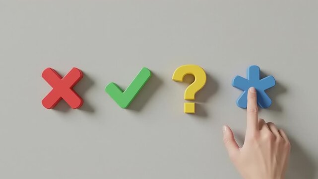 Hand choosing correct symbol from options.