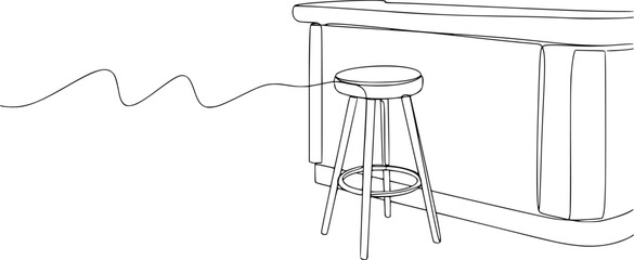 Continuous Line Drawing Furniture Set - Minimalist Bar Stool and Kitchen Counter Interior Vector