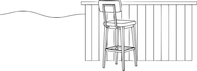 Continuous Line Drawing Furniture Set - Minimalist Bar Stool and Kitchen Counter Interior Vector