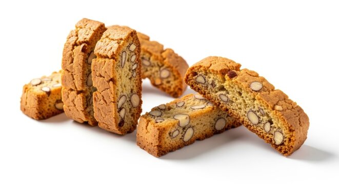 Crispy almond biscotti on white background