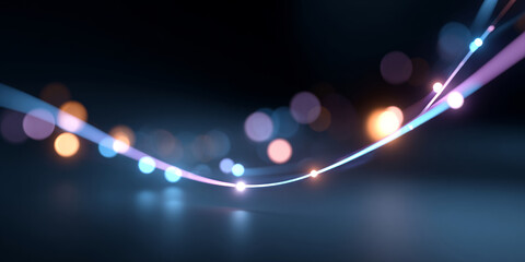 Abstract glowing light trails with bokeh effect on dark background creating futuristic and dynamic visual composition
