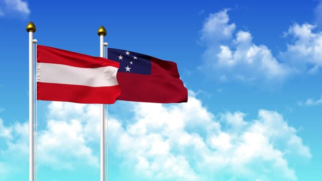 Waving flags of AUSTRIA and SAMOA on pole included with alpha