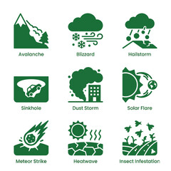 Collection of green natural disaster and environmental hazard icons vector set © Rosie Lee