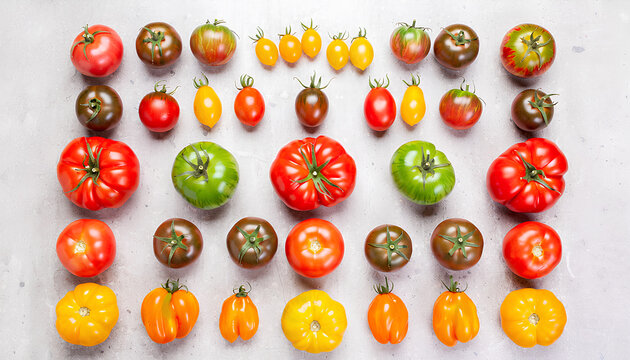 Heirloom Tomatoes varieties on white background