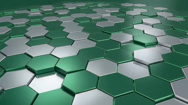 Hexagon Pattern Background with Green and Silver Geometric Shapes