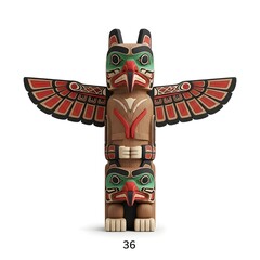 Native American Totem Pole with Eagle and Raven Imagery, Representing Ancestral Stories and Cultural Heritage