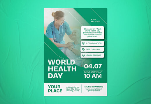 Green and White Corporate Gradient World Health Day Flyer