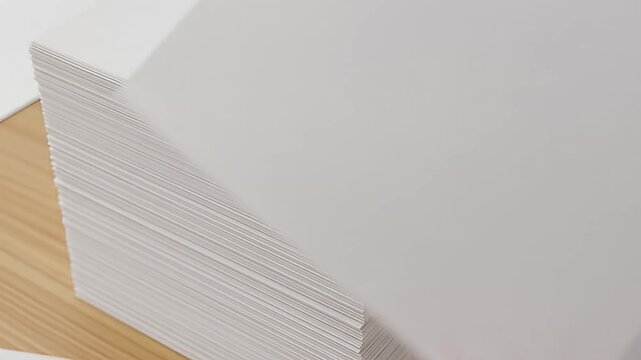 A person placing a sheet of paper on a stack of paper.