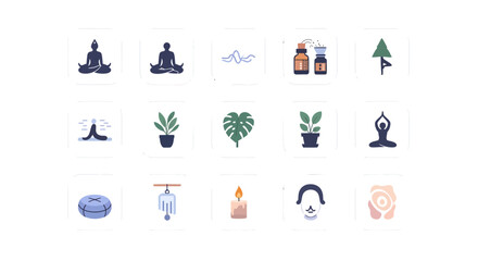 Fototapeta premium Mindfulness and Meditation Icon Set: Mental Wellness, Yoga, and Zen Lifestyle Vector Illustration