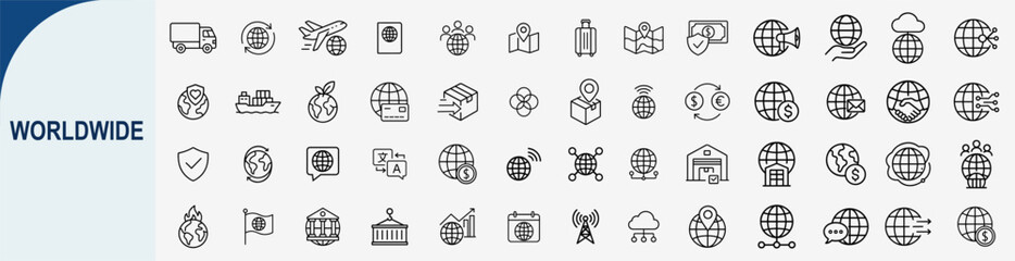 worldwide logistics and global shipping line icons set, vector design © rayzign