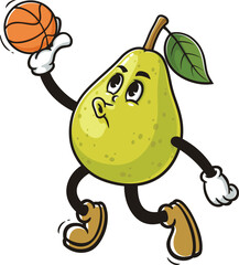 Cartoon pear mascot playing slam dunk basketball © Magic Pen