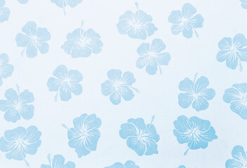 Fototapeta premium Blue hibiscus pattern flower on white paper background, paper with blue flower pattern background