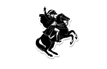 Napoleon Bonaparte on Rearing Horse Silhouette, French History Vector Sticker, European Military Leader and Empire Icon
