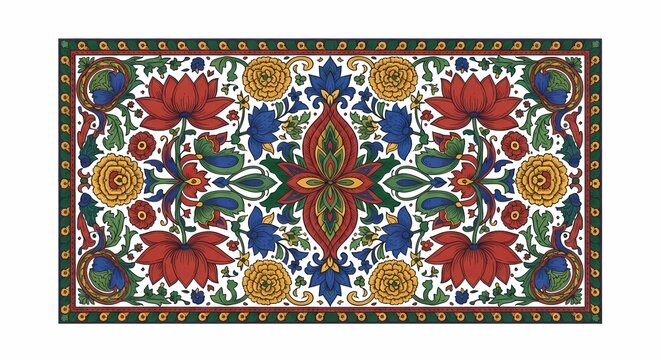 Detailed symmetrical floral mandala panel with ethnic Indian Pichwai decorative motifs.