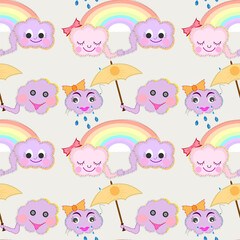 Obraz premium Hand-stitched patchwork applique pattern cute fluffy pink clouds