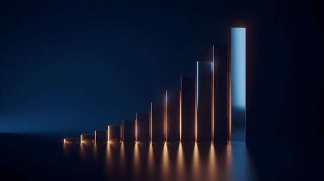 3D glowing bar graph showing financial growth and business success