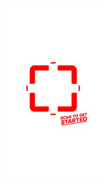 QR Code Scanner Interface: Mobile App Scan Target with Red Frame and "Scan to Get Started" Text