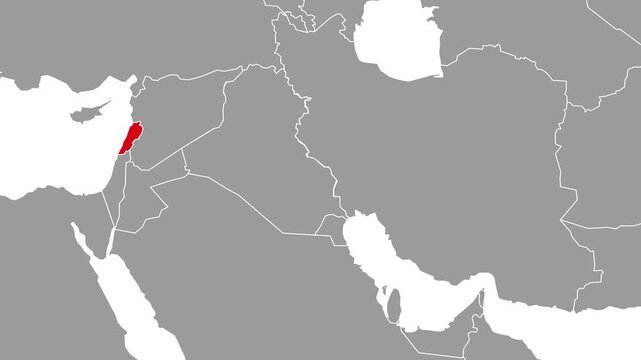 Lebanon Highlighted on Middle East Map with Animated Red Effect
