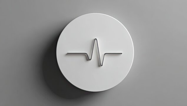 Minimalist white disc with thin metallic pulse line, casting shadow
