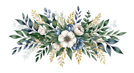 Obraz premium Floral arrangement with leaves and flowers in a decorative pattern, viewed from directly above, featuring svg elements.