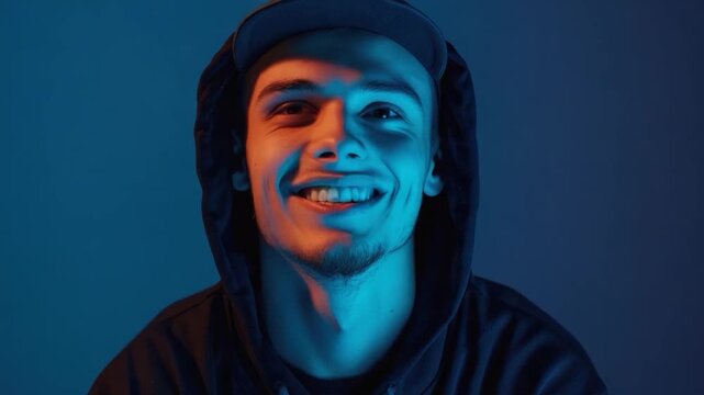 A man wearing a black hoodie smiles at the camera, with a friendly and approachable expression