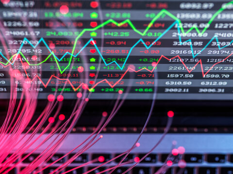 Financial services AI technology with stock data and fiber optics