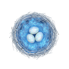 Fototapeta premium Futuristic Wire Bird Nest with Glowing Eggs