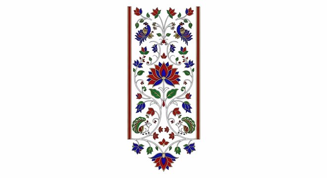 Vertical ornamental floral strip with intricate Indian Pichwai decorative motifs and miniature detailing.