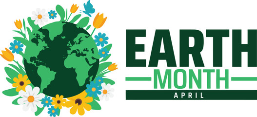 Happy Earth Month April - Planet Surrounded by Flowers and Butterfly © khan