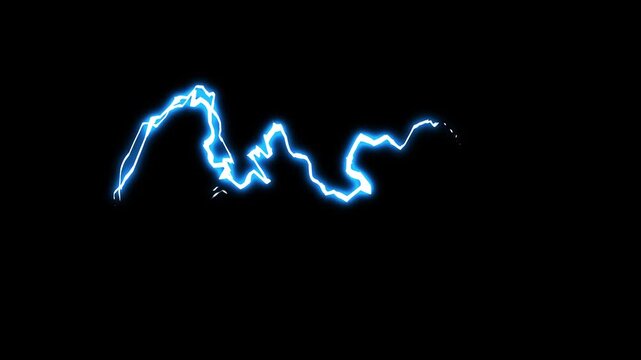 Lightning strike flash fx energy blast with vibrant electric sparks and storm thunder boom, 2d cartoon explosion overlay on black screen, alpha channel background loop 4k