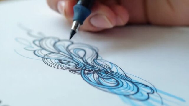 A person creates artwork with a pen on a piece of paper, great for s, design or inspiration