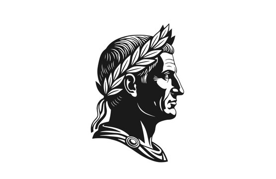 Julius Caesar Laurel Wreath Profile Silhouette, Ancient Roman History Vector Sticker, Classical Empire Leader Illustration
