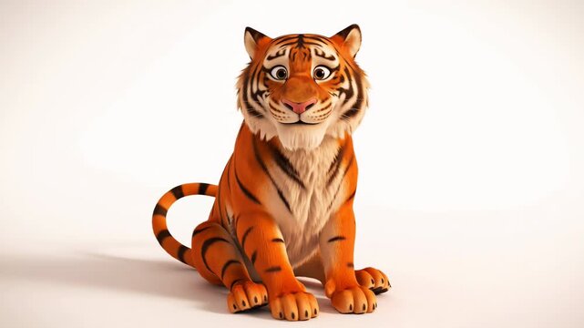 Animated tiger sitting calmly on a white background adorable cartoon character for childrens content and educational animation