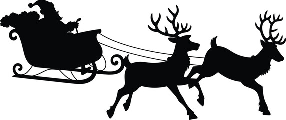 Santa Claus sleigh silhouette pulled by two reindeer representing Christmas Eve flight holiday tradition winter magic and festive celebration © Mosrekul