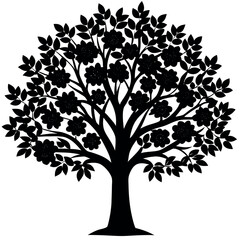 Obraz premium A red bud tree silhouette vector illustration on white background.