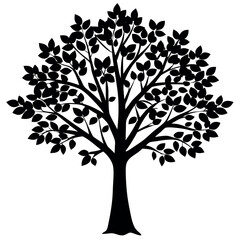 A red bud tree silhouette vector illustration on white background.
