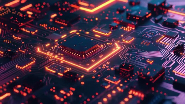 A close-up  of an electronic circuit board with various components and wires